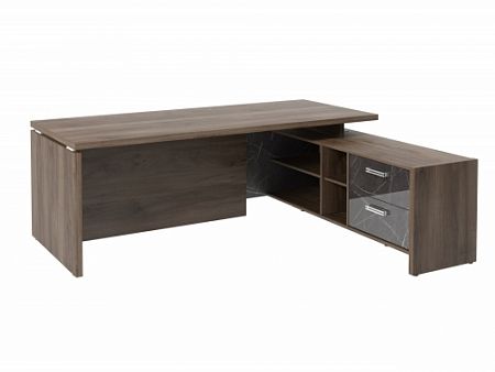 Стол с опорной тумбой FI-121R.GG Орех Пацифик Табак/Камень Пьетра Гриджиа черный